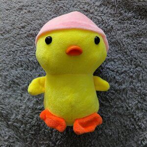 Yellow duck with pink hat plushie